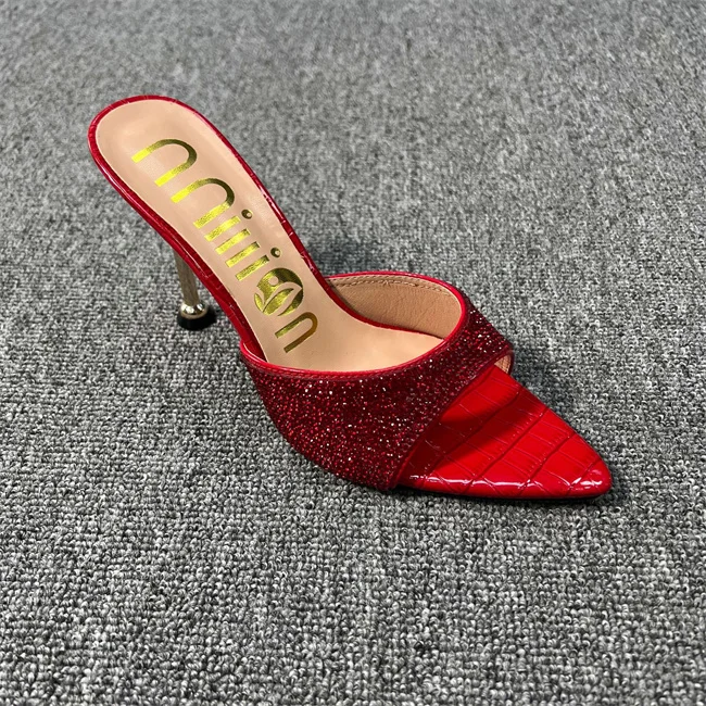 Stylish Pointed toe shoes stiletto heels slippers for women Sexy Beauty Shiny ladies slippers