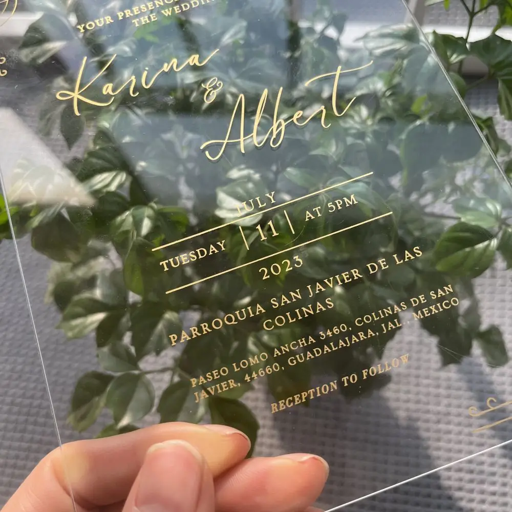Wholesale Customized printing luxury Elegant Unique Real Foil acrylic invitations wedding invitation card for invit