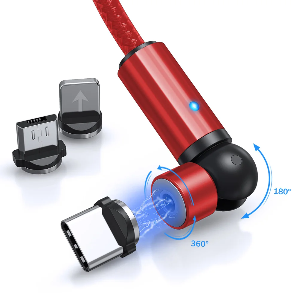 Пользовательский логотип 2020 Новое поступление 2-го поколения 540 вращение L форма Micro USB Type C Магнитный зарядный кабель