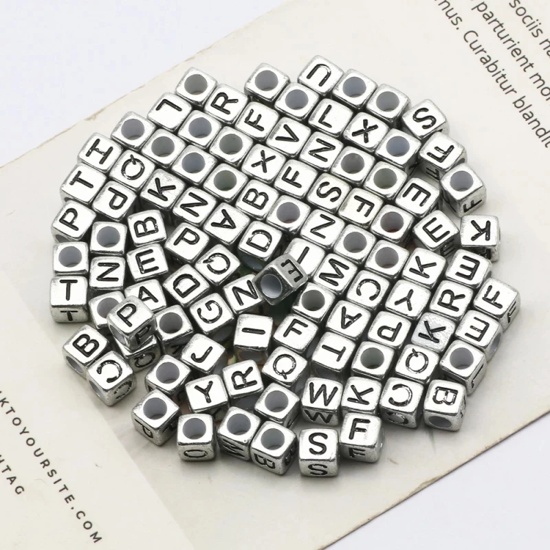 6mm Gold Silver Acrylic Plastic Beads for Jewelry Making Bracelets Square Cube Alphabet Letter