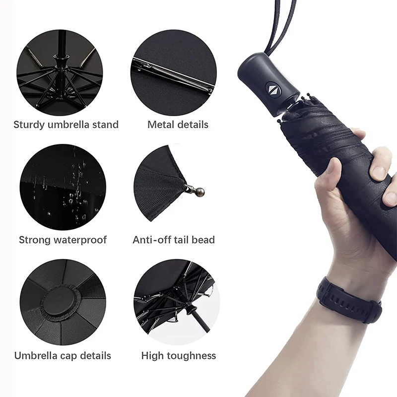Lightweight Sturdy Sun Rain Umbrella with Automatic Open Close Button 8 Ribs Compact Foldable Umbrella