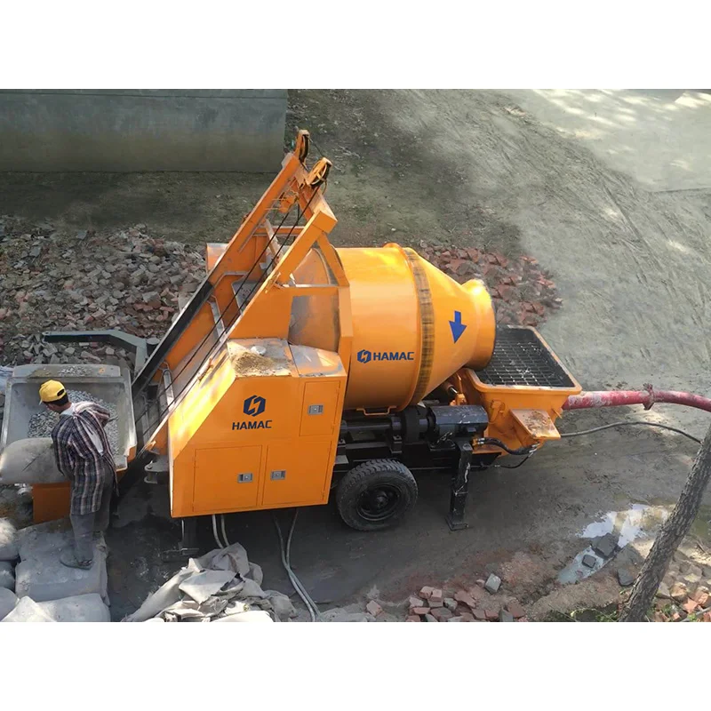HAMAC portable Trailer Mounted diesel electric mini concrete cement mixers with pumps machines concrete pump mixer