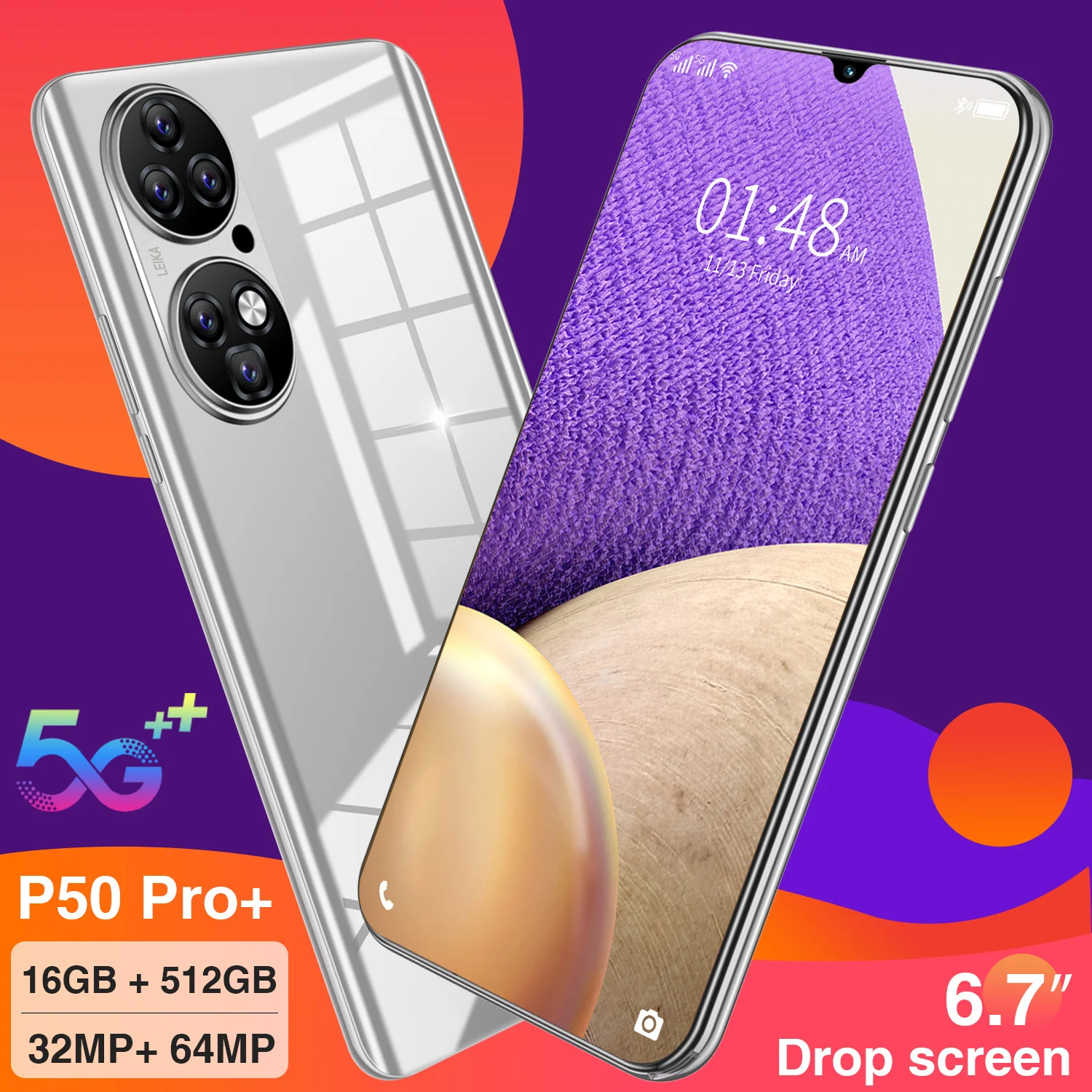 Глобальная версия смартфона высокое качество P50 Pro мобильных телефонов 4G 5G оригинальные разблокирована 16GB + 512 Гб большой экран Android 11 чехол для