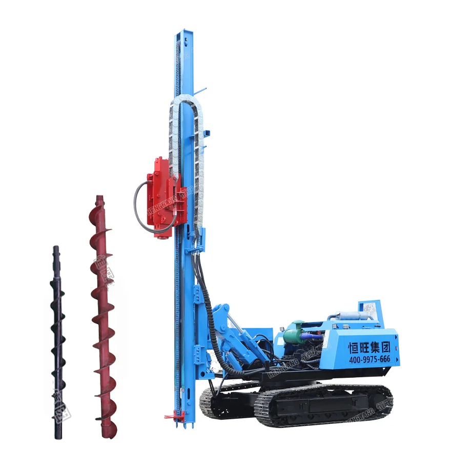 Solar power photovoltaic crawler ground drilling pile driver machine