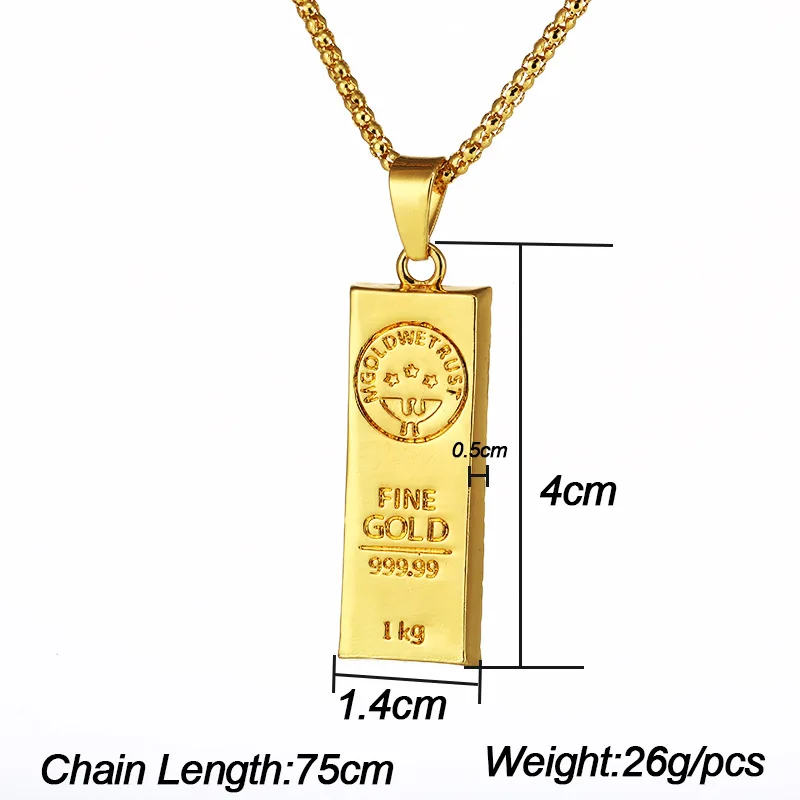 Hiphop Punk Style MGOLD WE TRUST Australia 18K Gold Plated Stainless Steel Chain Bar Brick Pendant Necklace Jewelry For Men