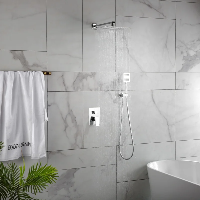 
silver bathroom shower hot and cold shower mixer in wall mounted rain concealed shower set 