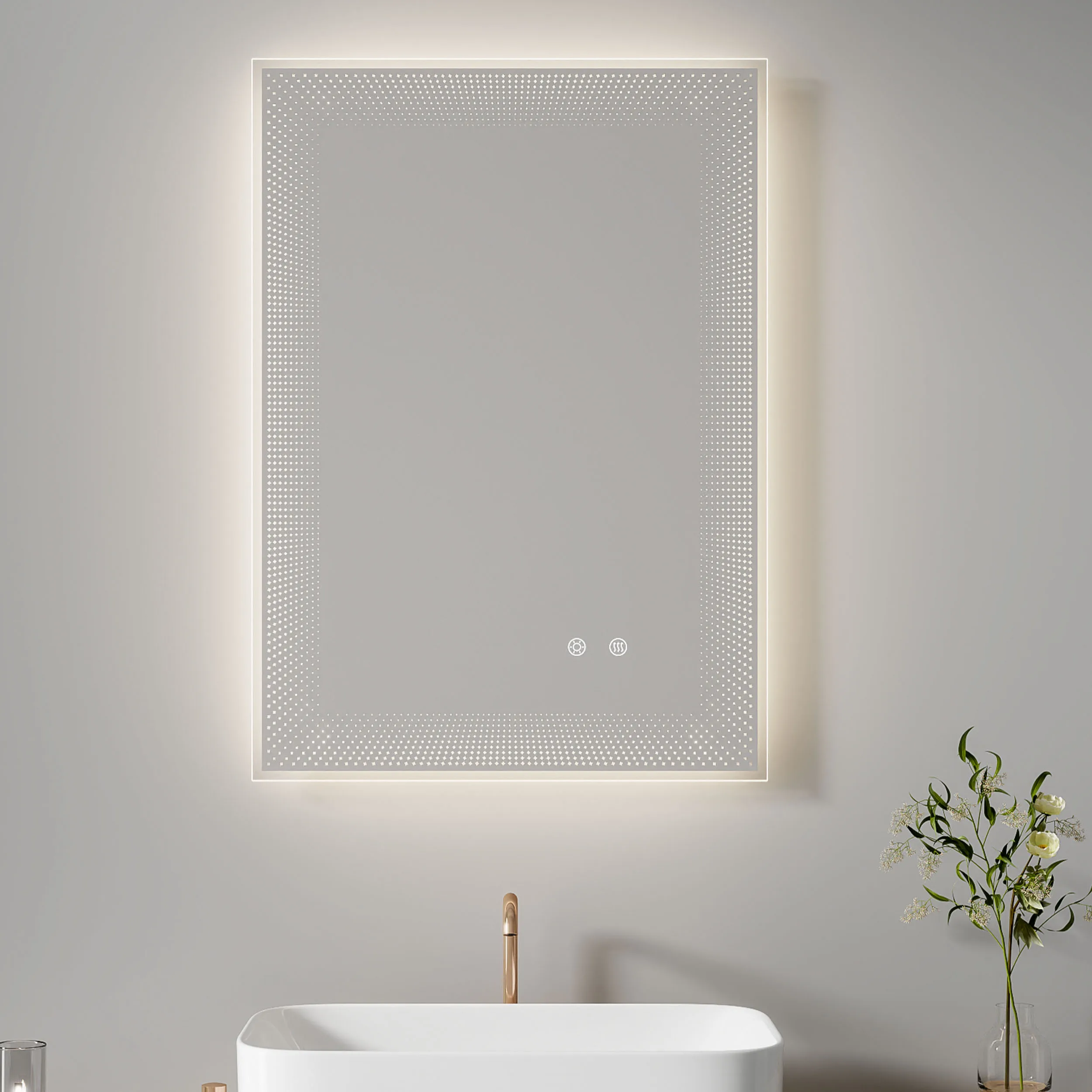 Wall Mounted Touch 3 Colors Dimmable Backlit 500 X 700 Rectangular Vanity Lighted With Lights Frameless Led Bathroom Mirror