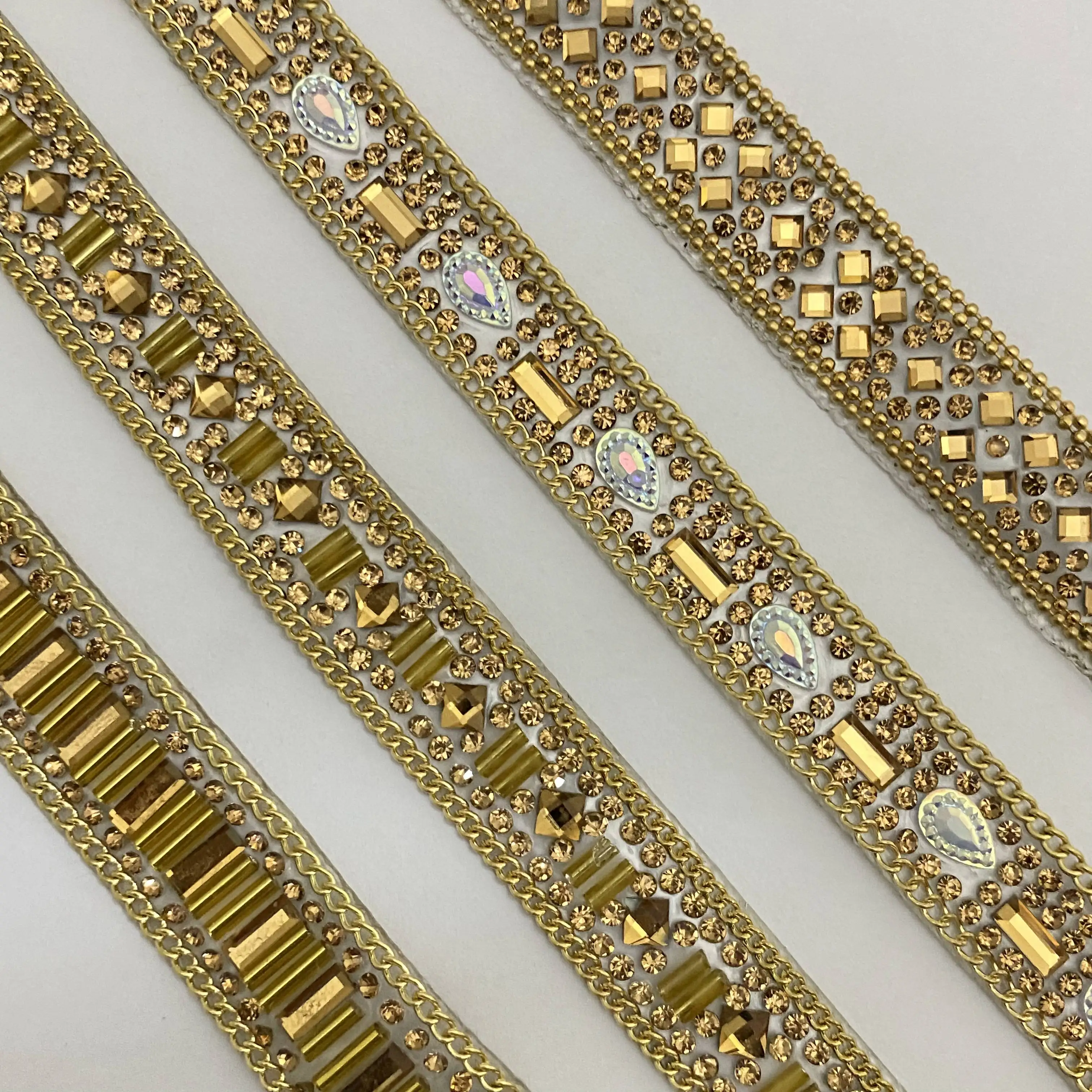 Discount for Bulk quantity Sewing on Wedding Dress Adhesive Glue Beads Crystal Trimming Yards