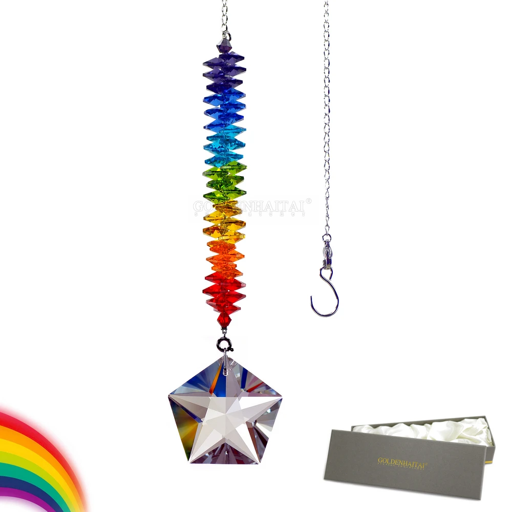 
GOLDENHAITAI Crystal Suncatcher with Star Prism Rainbow Maker Garden Hanging Ornament Decoration 
