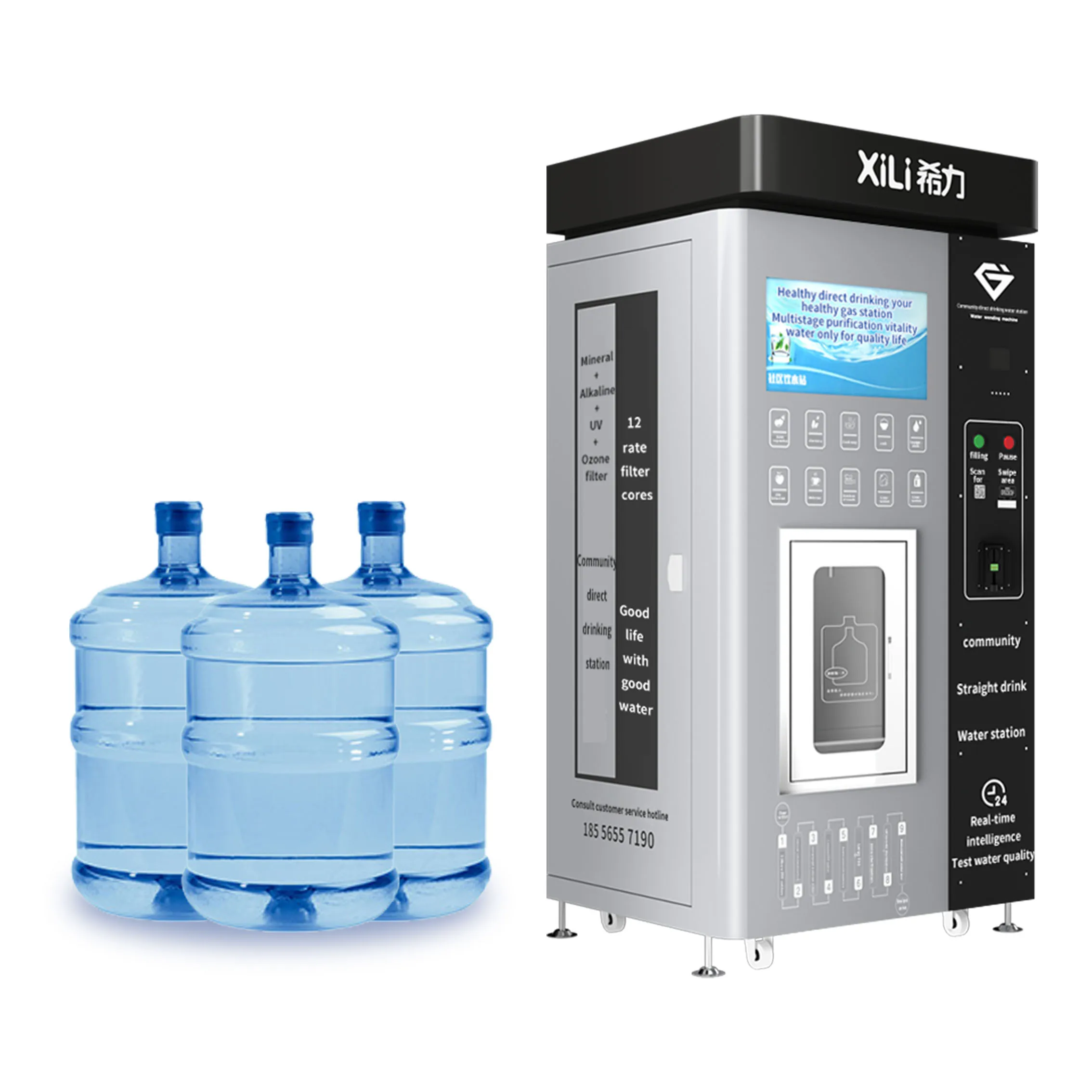 3T Per Day Galvanized Steel + 304 Stainless Steel Outdoor Self-service Water Dispenser 800 GPD Pure Water Maker Treatment