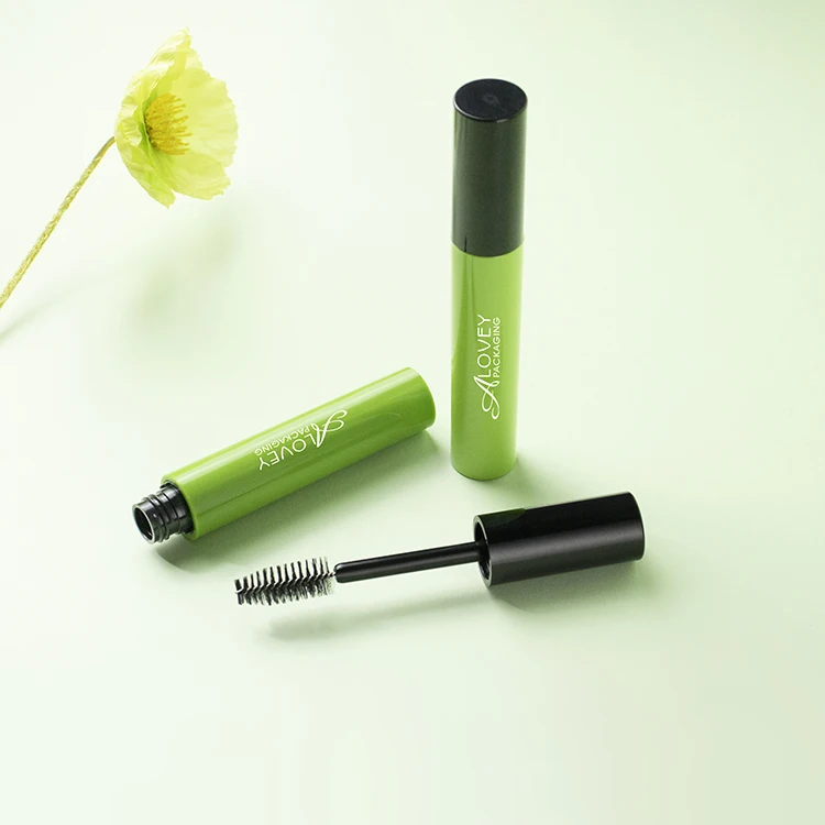 Alovey Cosmetic Packaging Container 7Ml Round Plastic Mascara Tube Green Empty Mascara Tubes With Brush
