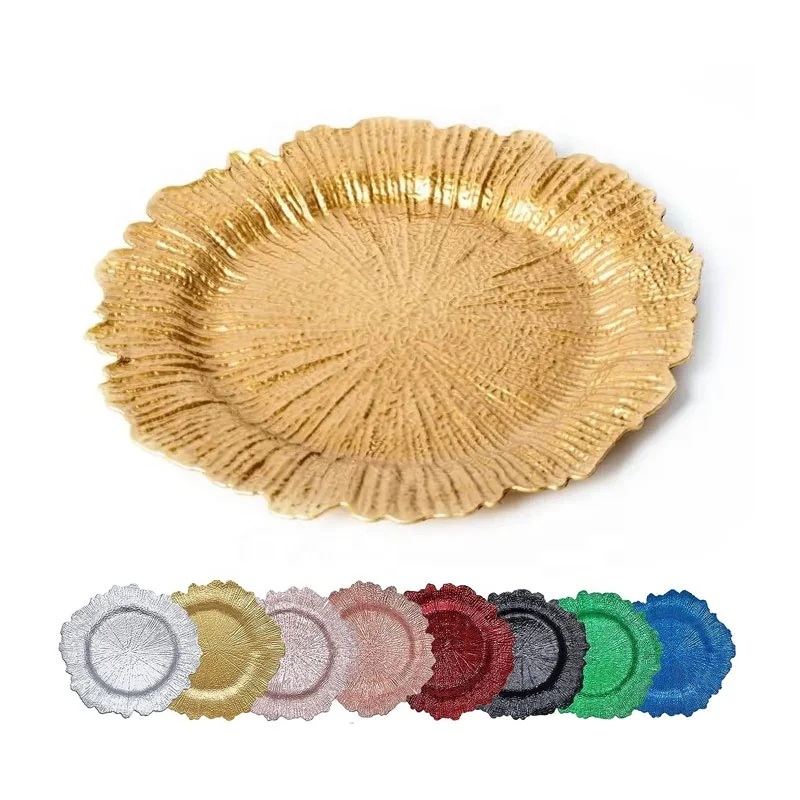 Wholesale Sale Luxury Charger Plates Custom Banquet Table Decorative Elegant Decoration Plastic Reef Charger Plates Wedding
