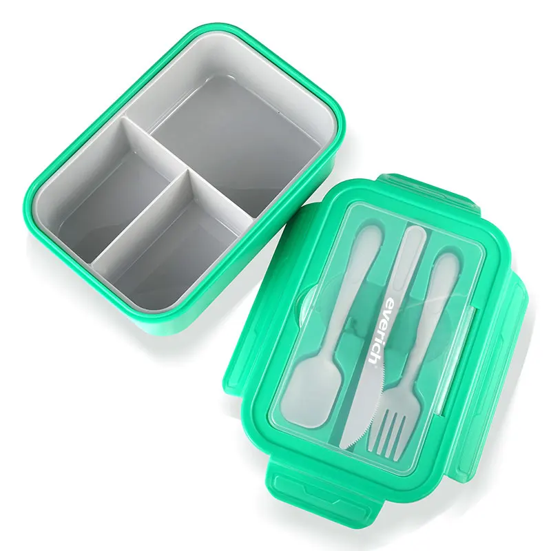 Everich Customized Color Logo Square Plastic Lunch Box Set Microwaveable Sealed Food Container for School Office Wholesale