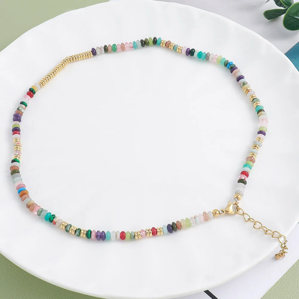 Real Gold Plated Custom DIY Jewelry Fashion Y2K Natural Stone rainbow Tennis Necklace Women