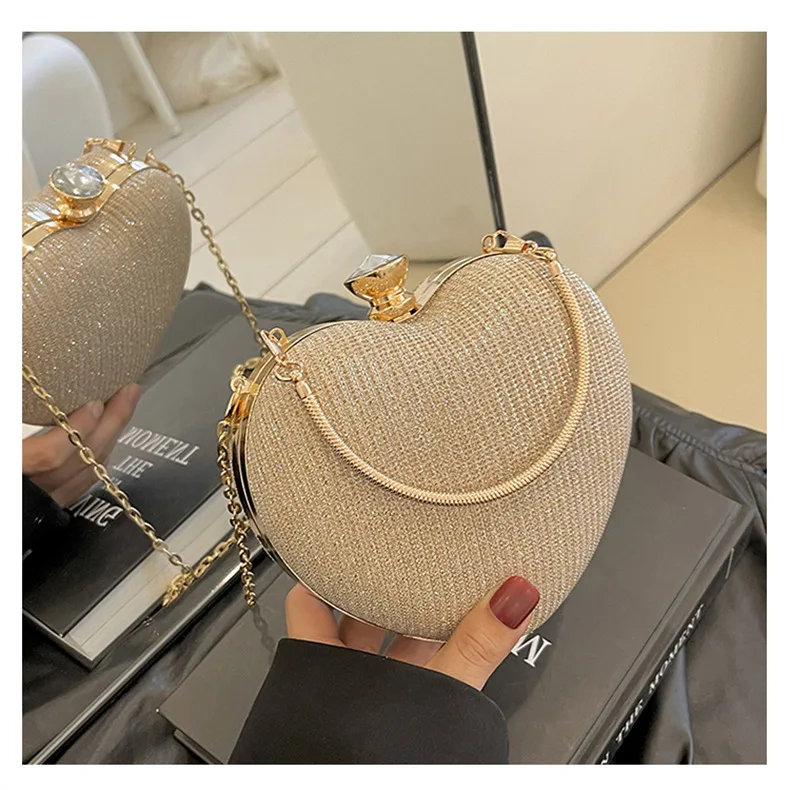 Manufacture Customized Glitter Party Bags Shinny Ladies Love Heart Shape Luxury Clutch Bag