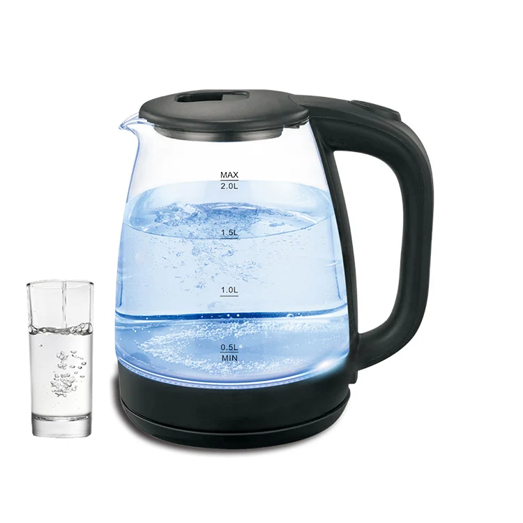 With Blue Led Light Boiling Water Kettle Electric Glass 2.0L CB Color Box Mechanical OEM Free Spare Parts Cordless Kettle 1500