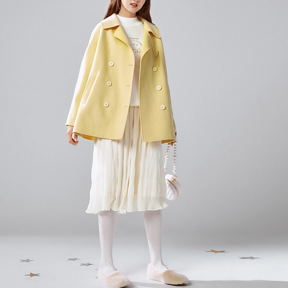 Hepburn Style New Design Double-Sided Cashmere Vintage Women Wool Coats