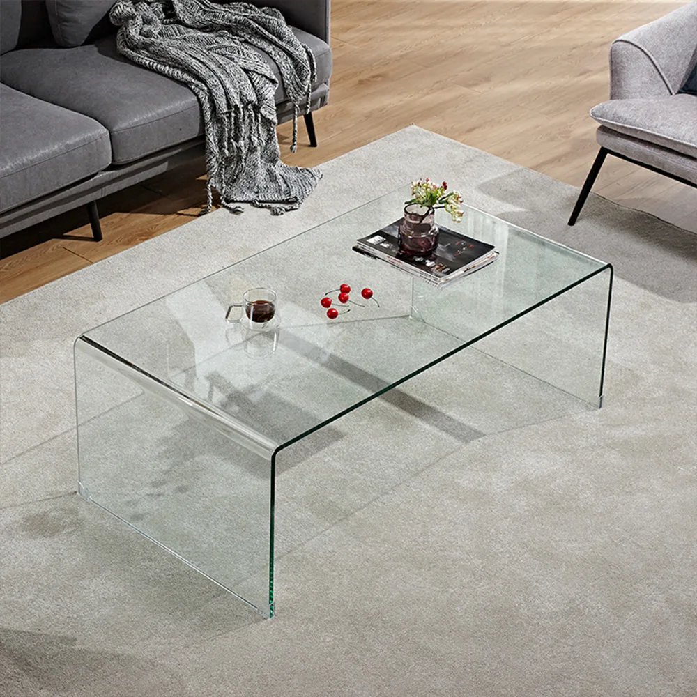 Living Room Furniture Square Tempered Clear Bent Glass Curved Coffee Tables Hotel Luxury Modern Tea Corner Center Table
