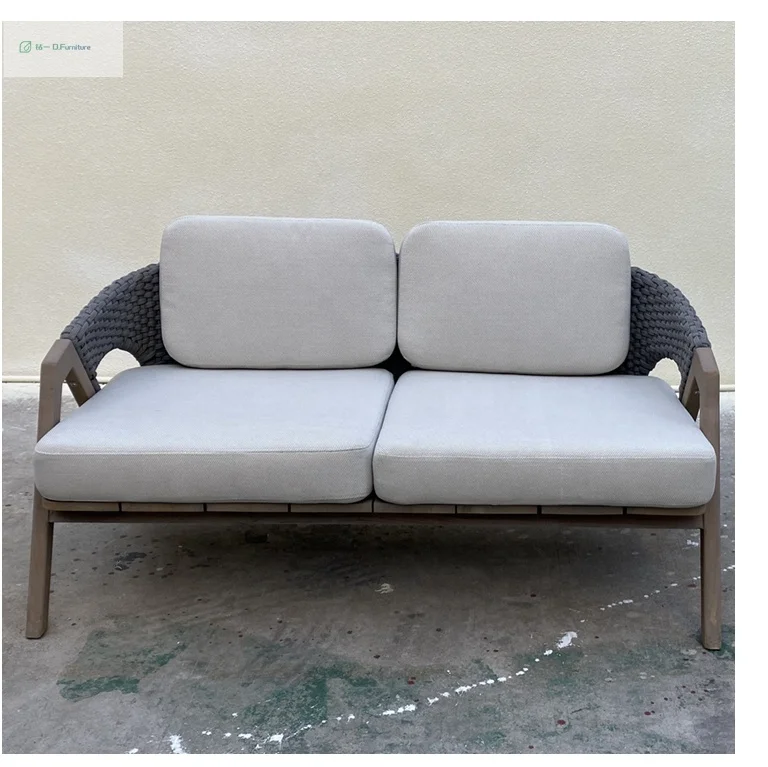 American Most Popular Cheap Furniture 2 Seater Rope Sofa Teak Solid Wood  Outdoor Sofa Villa Quick Drying Chaise Sofa