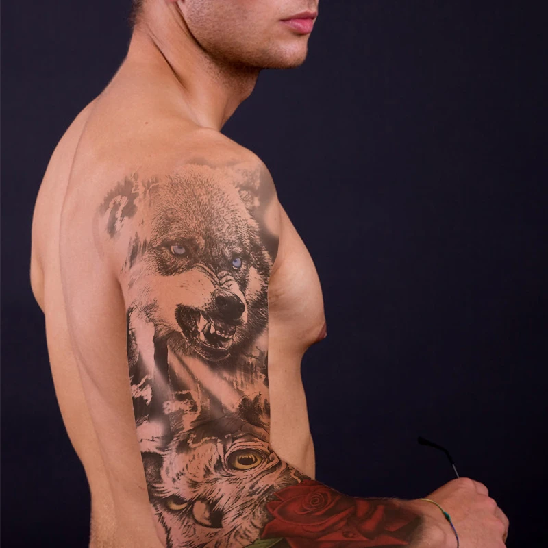 Оптовая продажа, Мужская водонепроницаемая накладка на руку, долговечная Сексуальная накладка OEM, съемная цветная накладка на руку, временная татуировка, наклейка