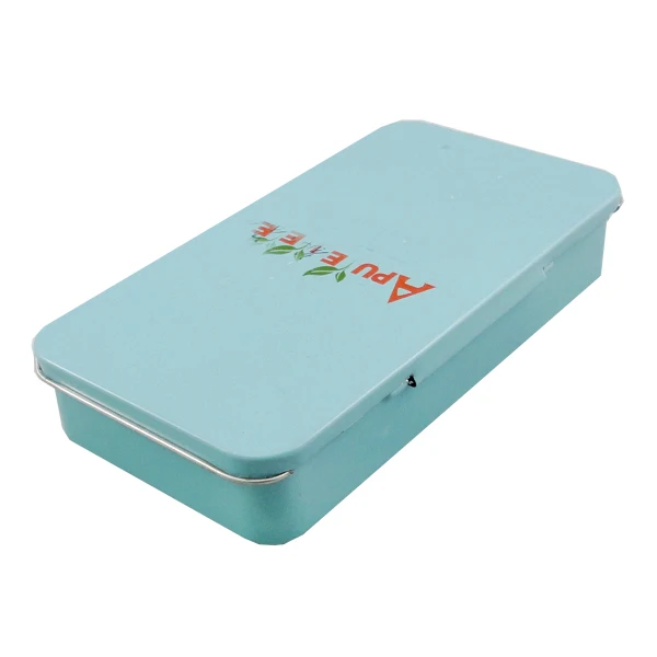 Factory direct sale rectangle elegant tin box with hinged lid