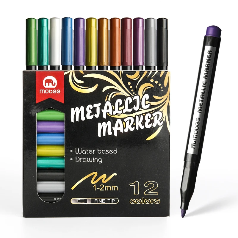 Mobee P-132 Certificates provide new product 12 colors permanent metallic pens art markers for painting