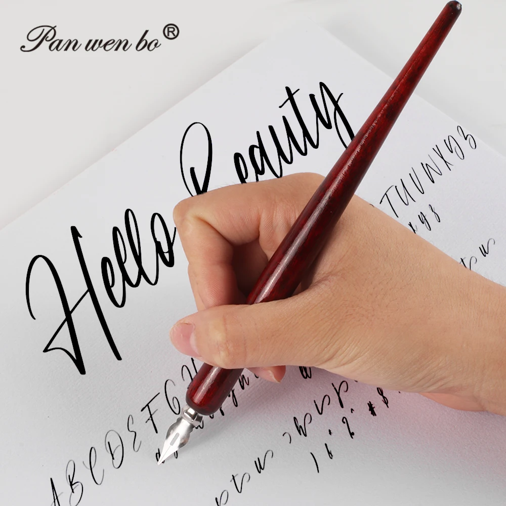 Panwenbo Calligraphy Pen Set one wooden pen holder 9 nibs for Beginners - Fountain Dip Pen Ink Set With Replaceable Nibs