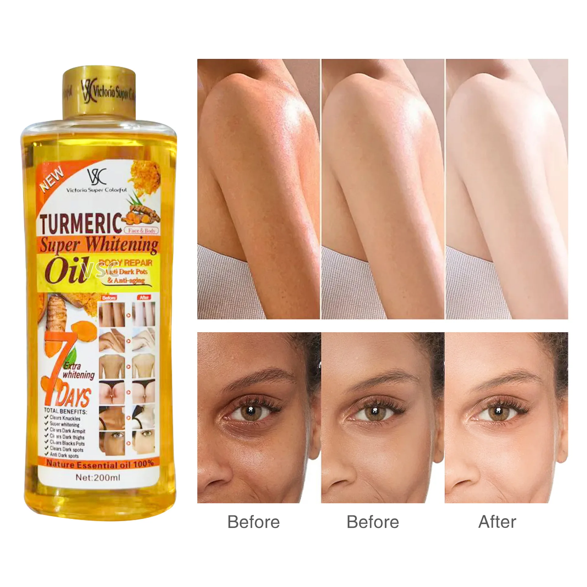 Massage Oil Glow 100% Natural Super Whitening Turmeric Oil Face and Body Moisturizing Nourishing Lightens Correct Spots