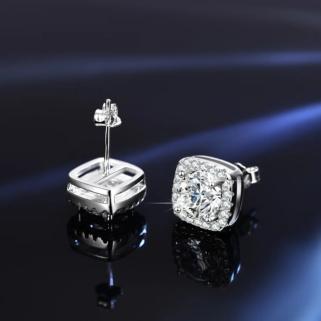 Hot Sale S925 Sterling Silver Moissanite Square Bag Three Piece Ring Stud Necklace Women Jewelry Set