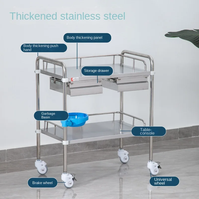Wholesale stainless steel  instrument trolley assembled medicine cart hospital medical trolley cart with wheel