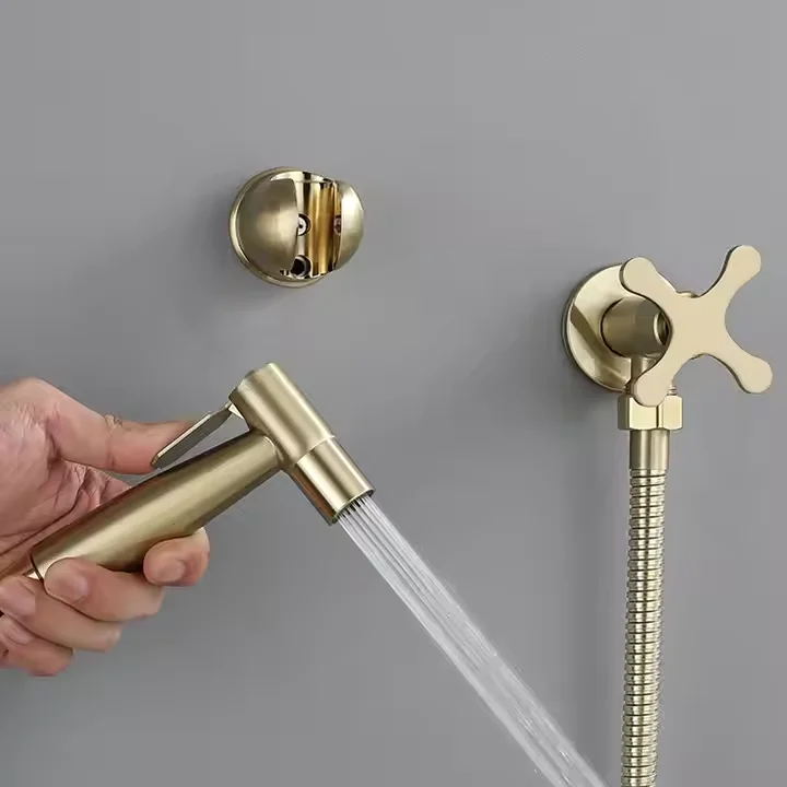 Luxury Brushed gold Wall mounted 304 Stainless Steel Toilet Bidet Sprayer Set Shattaf Muslim Shower Bidet Sprayer
