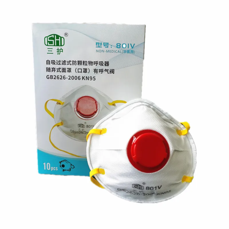 
 Одноразовые sanhu 801V клапан фильтра нетканый респиратор N95mask порошковый Респиратор маска для лица, 10 шт./кор.  