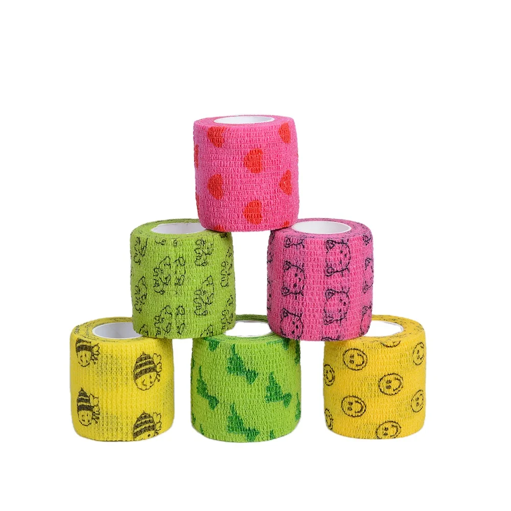 Bulk Wholesale Custom Logo Printing Medical Supplies Non Woven Easy Tear Self Adhesive Vet Wrap Cohesive Elastic Bandag