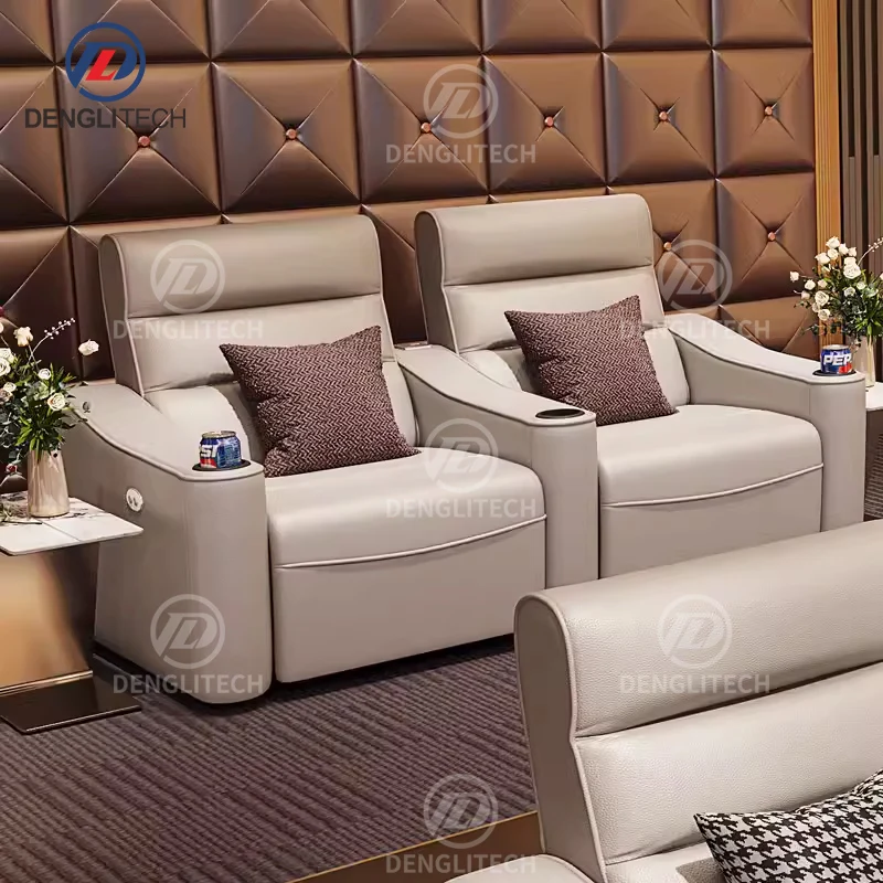 Italian Simple Design L Shape Sofa Bed With Cup Holders Theater Furniture Metal Legs Linen Look Super Soft Modular Movie Sofa