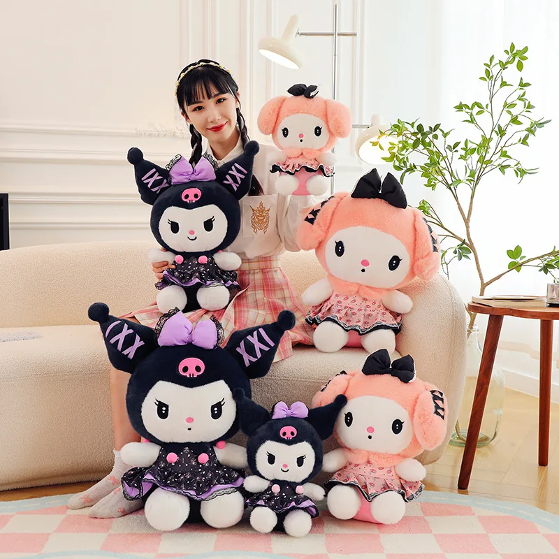 Aolan 55cm dark Kuromi Plush Toy Kawaii My Melody Banquet Cute Skirt Plushies Soft Stuffed Doll Pillow Kid Girls Birthday Gift