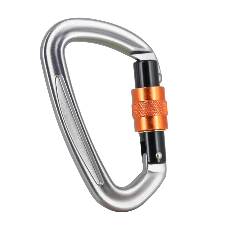JS Custom 26KN D Type Aluminum Alloy Auto Locking Carabiner Hook With Tag For Rock Climbing