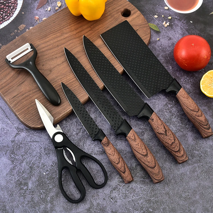 MANJIA Professional Chef Knife Set 6 Pieces Black Sharp Meat Knives for Cooking Kitchen Restaurant Home Six Piece Set Knife Set