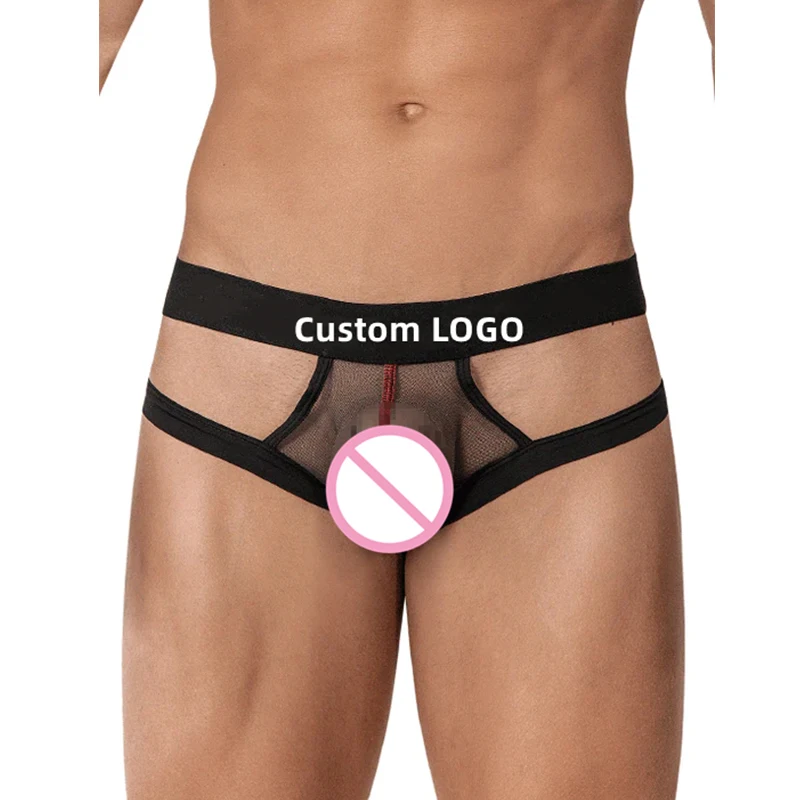 Mens Sexy Brief G String Thongs Jockstrap Man Cotton Plain Transparent Penis Pouch Strap Lingerie Ultra-low Black Thong