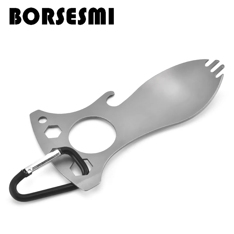 Japanese outdoor tableware metal multi function tableware with fork spoon Wrench multi function cutlery set