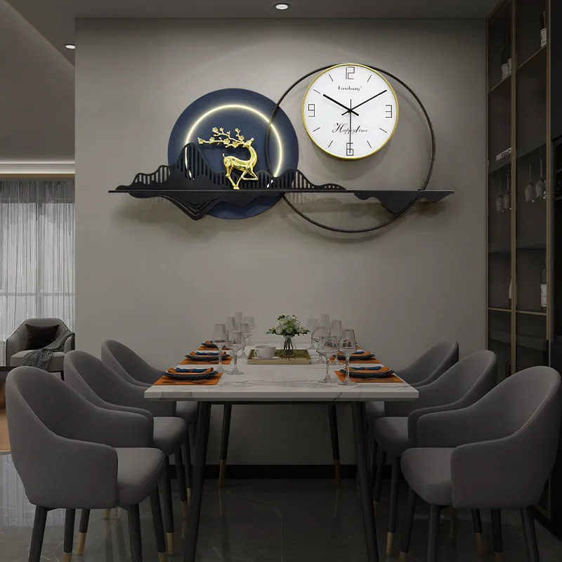 Nordic Modern Luxury Creative Pure Copper Deer Wall Clock with Lamp Large Fashion Home Decoration Wall Clock 3d