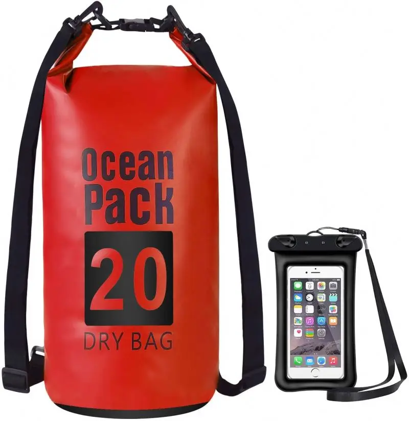 OEM Custom Logo 210T Polyester with 500D PVC Tarpaulin Orange Camouflage Waterproof Dry Bag for Outdoor Sports