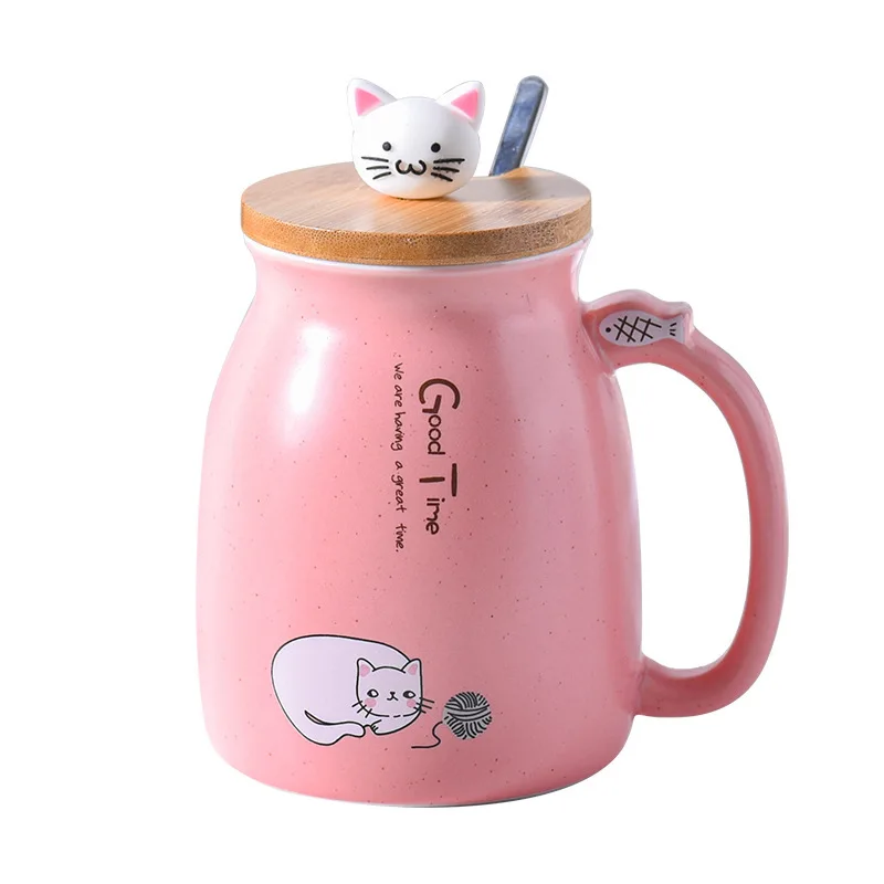 Cat Mug Cute Ceramic Coffee Cup with Lovely Lid, Cat Paw Spoon, coaster,Novelty Morning Cup Tea Milk Christmas Mug 400ml