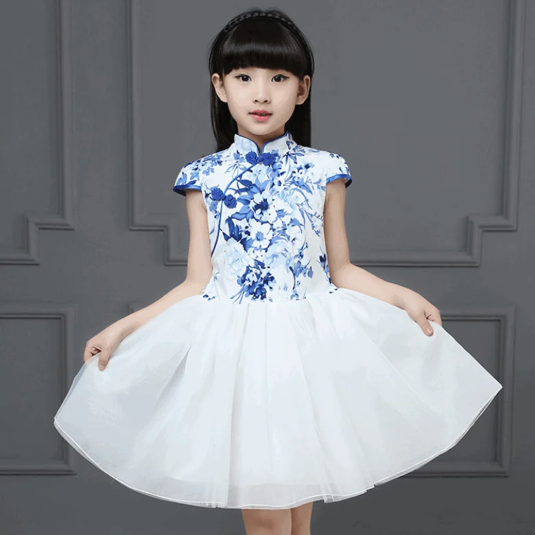 Summer Chinese Style Floral Cheongsam Girls casual Tutu Dress Children performance Clothes wholesale