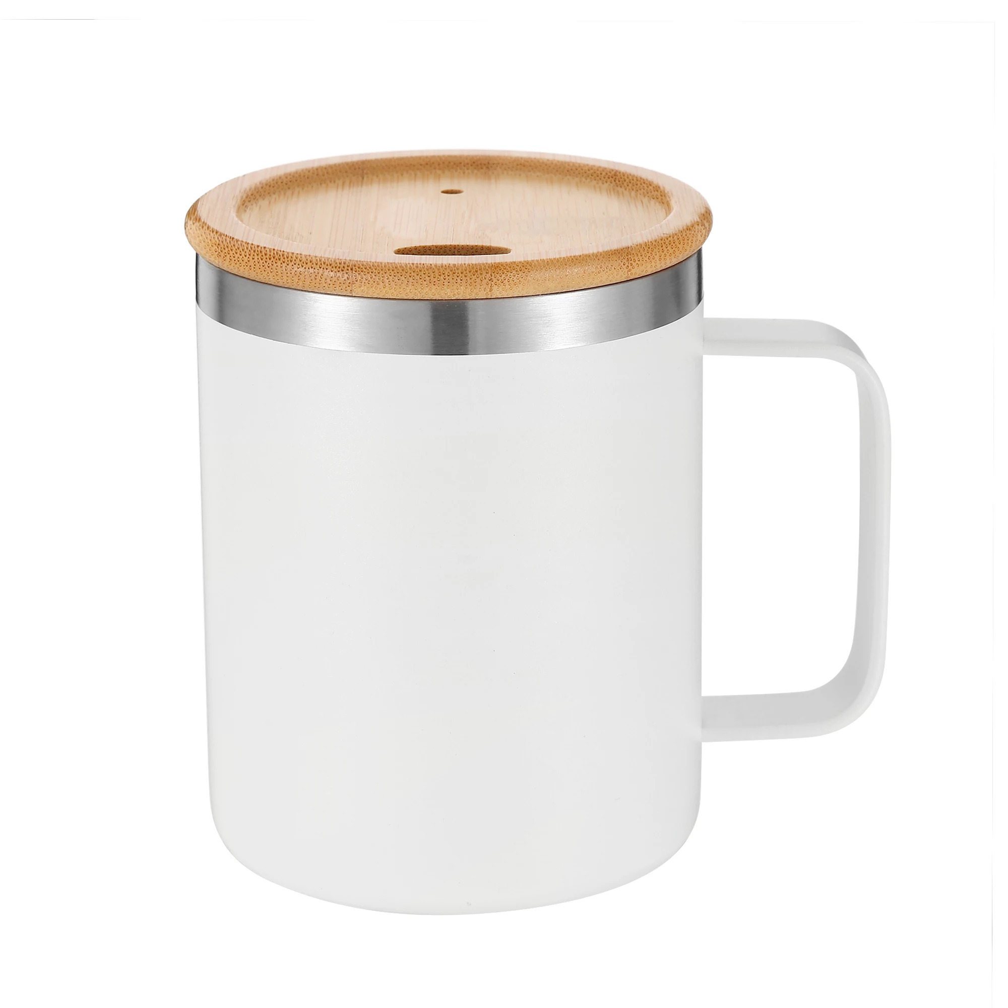 Everich and Tomic Eco-Friendly Custom Color Metal Handle 14oz Coffee Cup Printed Insulated Stainless Steel Bamboo lid Mugs