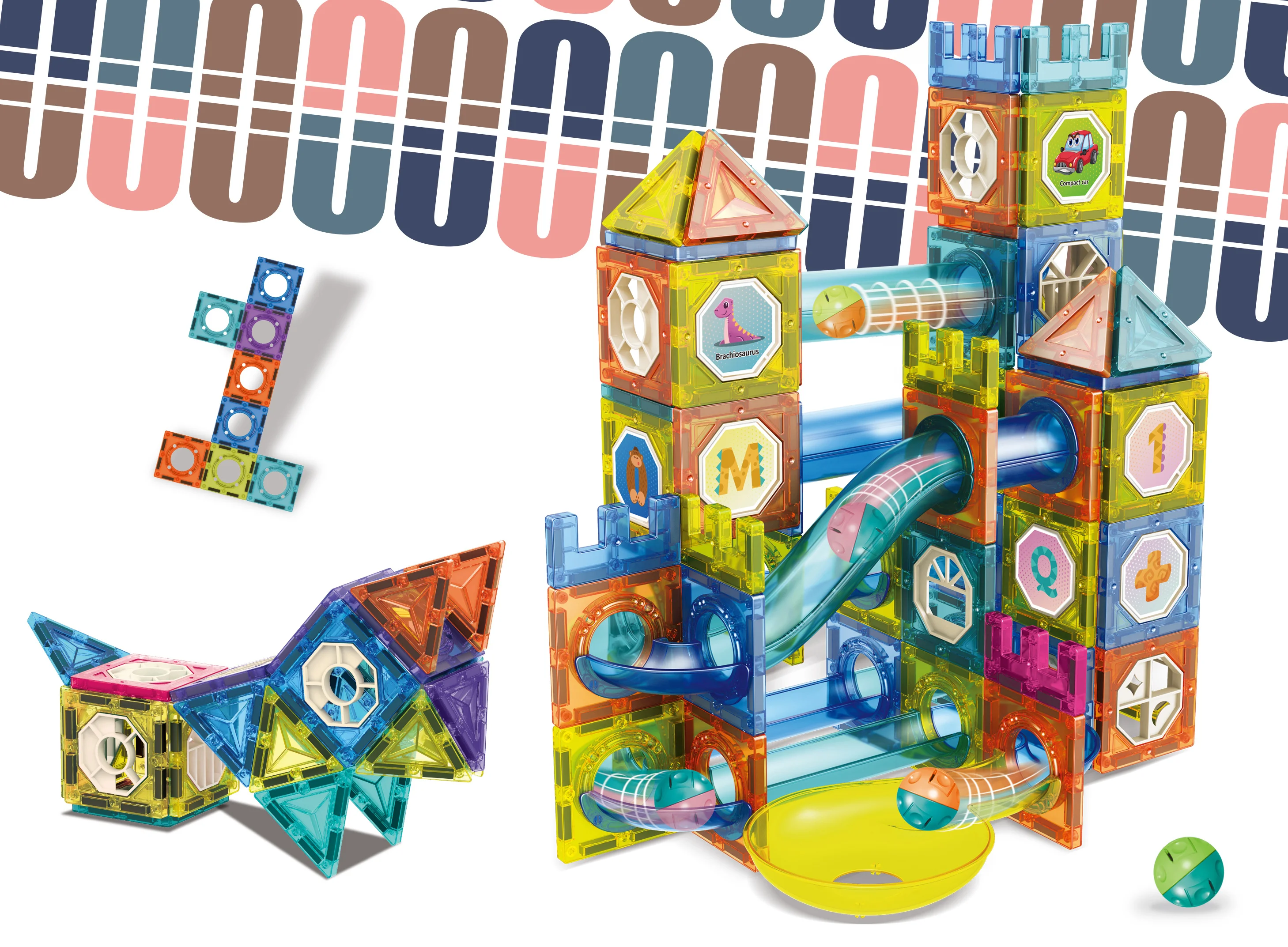 Popular Puzzle Race Track Slide Marble Run Building Blocks for Kids 42PCS Blocks OEM magnetic Assemble Educational Toys