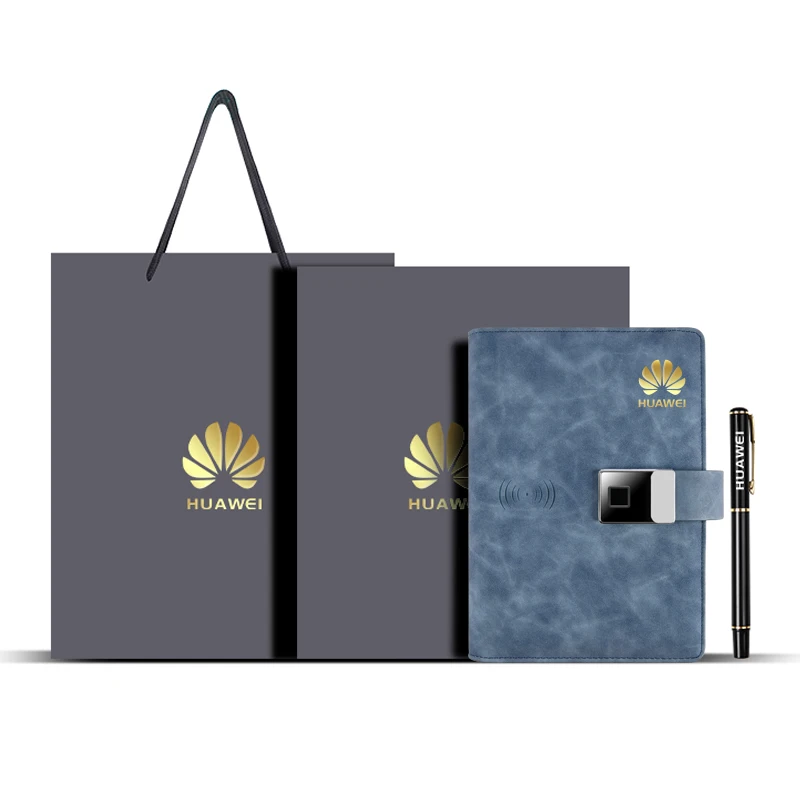 Business Gift Wireless Powerbank Notebooks With Usb Flash Drive A5 Binder Diary Agenda Pu Leather Cover Notebook with Power Bank