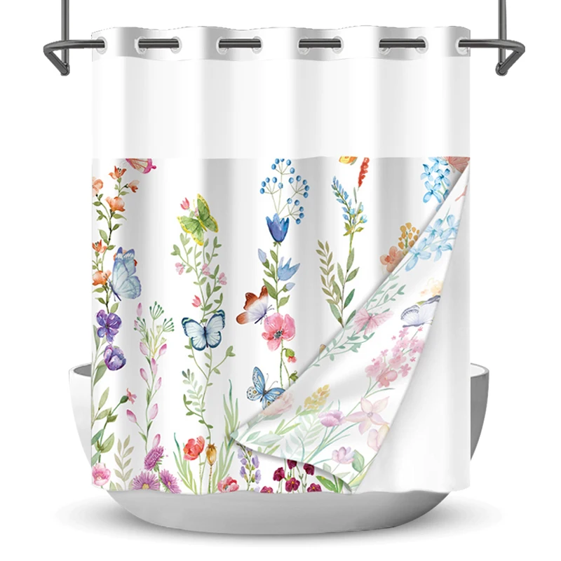 High Quality Bath Curtain Shower Curtains Bathroom 3d Pattern Custom Printed Flower White Shower Curtain Custom Print Western