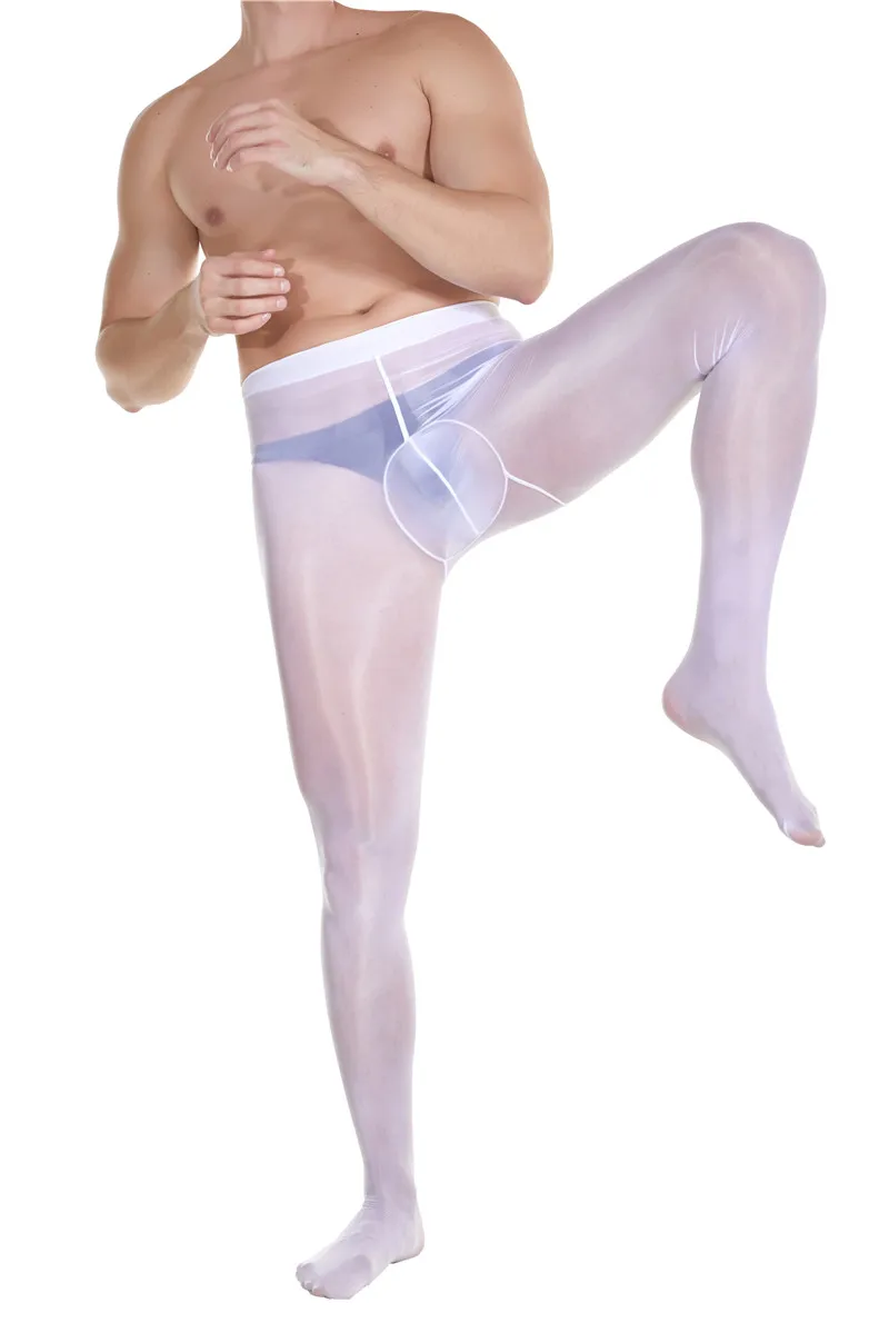 Custom Hot Sale Solid Sexy Invisible Glossy Seamless Oil Shiny Men Pantyhose
