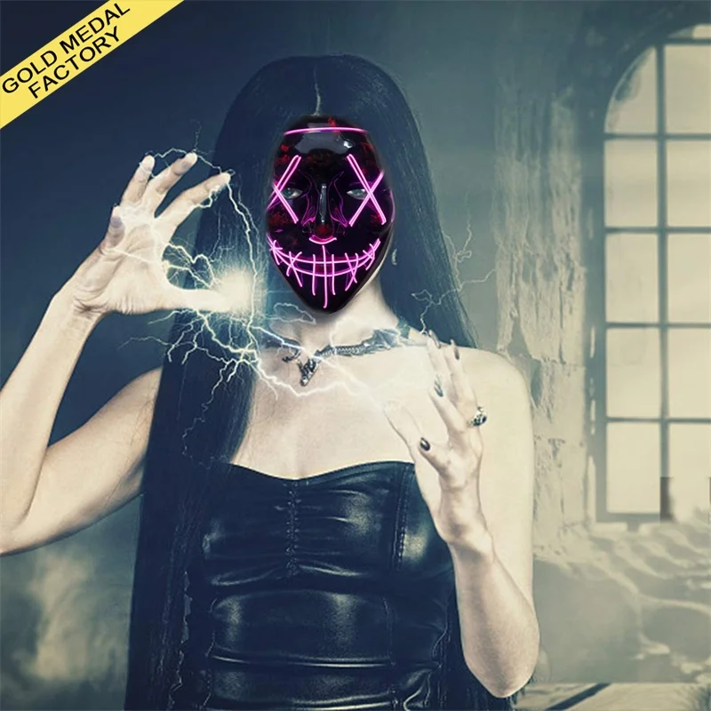 Party Maskss Face Halloween LED Luzes Dia Das Fiesta Neon Lamp Glowing Helmet Cosplay Prop Masquerade Arkham Horror Party Masks