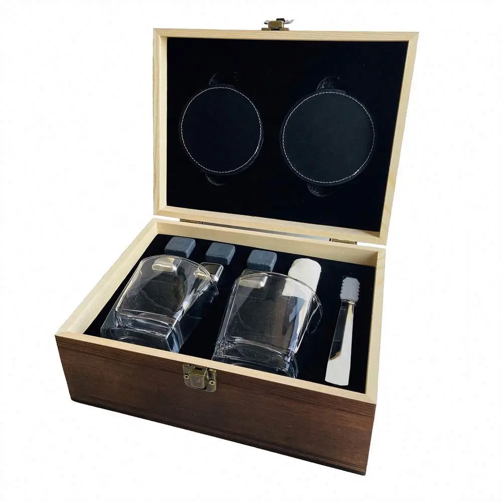 Lovely Wooden Treasure Engraved Whiskey Stone Box Set Box For Groomsmen Gift